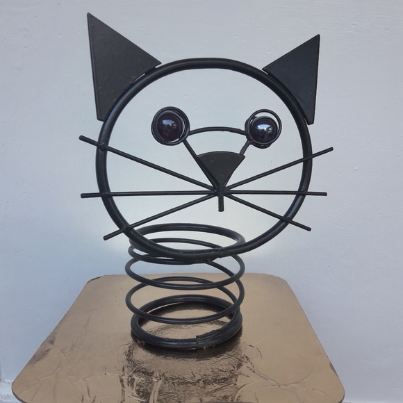 Spooky Wrought Iron Cat w/Marble Glass Eyes - Picture 2 of 14